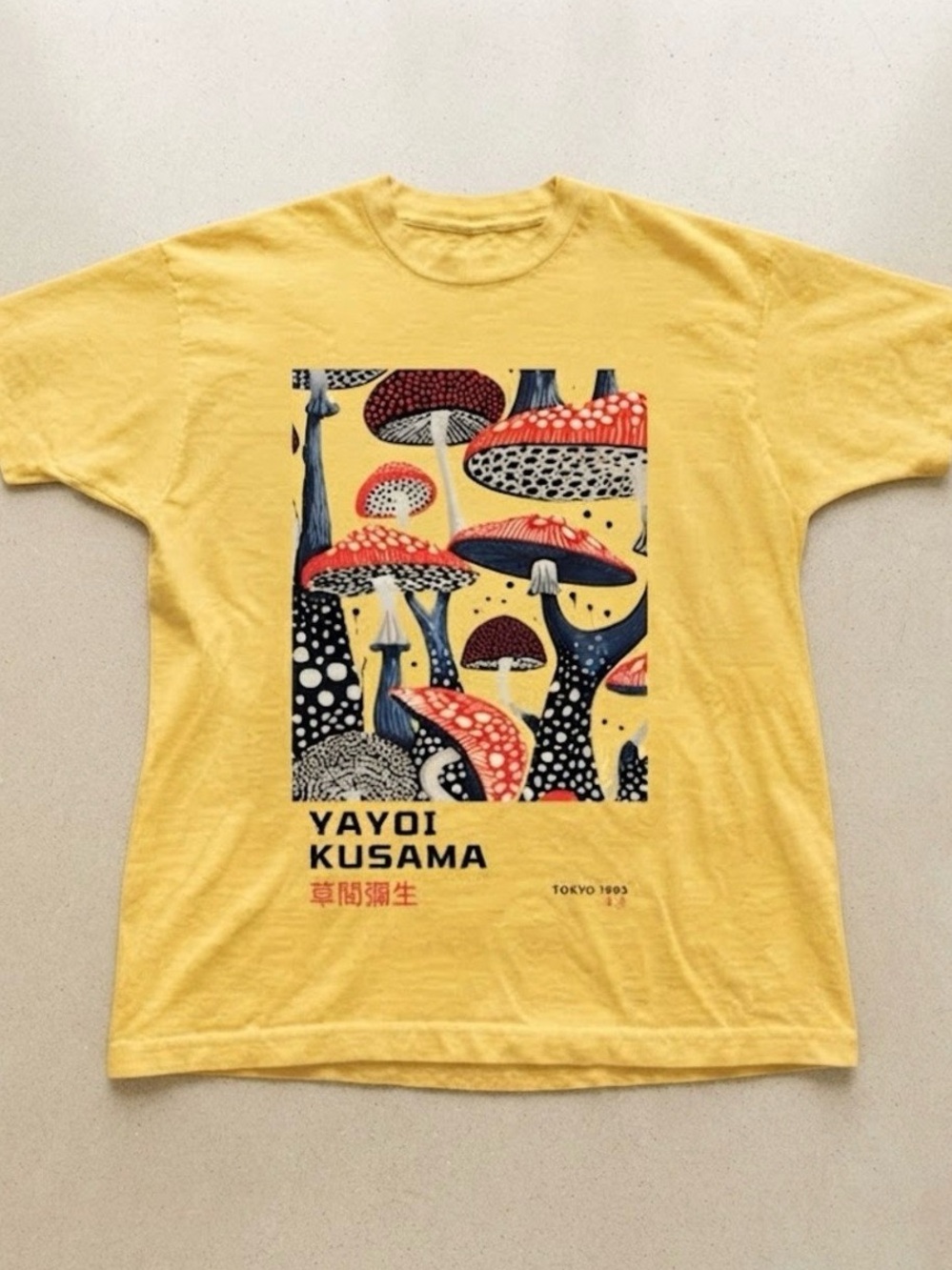 Yayoi Kusama Mushroom Art Japanese Yellow Graphic Gildan T-Shirt